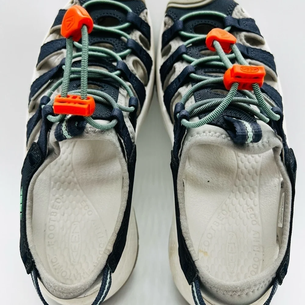 KEEN Women’s Stylish Blue and Gray Waterproof Sandals with Orange Accents Size 7